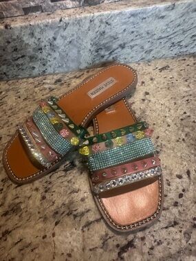 Steve Madden Multicolor Jeweled Slide Sandals Sz.8